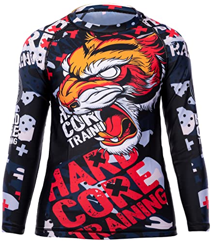 Hardcore Training Kids Rash Guard Tiger Fury Kompressionshemd Kinder Unisex Lange Ärmel Kampfsport BJJ Fitness Boxen No Gi Kindersportbekleidung (10 Years) von Hardcore Training