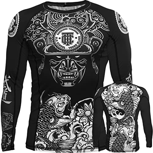 Hardcore Training Koi Schwarz Rash Guard Men's Kompressionshemd Herren Lange Ärmel Grappling Jiu Jitsu MMA Fitness Boxen No Gi (XXL, Schwarz) von Hardcore Training