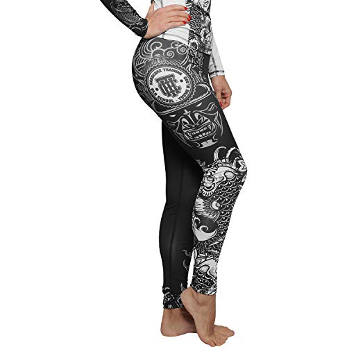 Hardcore Training Leggings Damen Koi Kompressionshose Fitness Yoga Pilates Gym Running No Gi Base Layer MMA, Schwarz, XX-Large von Hardcore Training