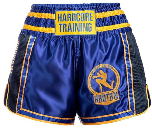 Hardcore Training Muay Thai Kurze Hose Herren Blau Thaiboxen Shorts MMA Kampf Kickboxen Sparring Boxen (M, Blau) von Hardcore Training