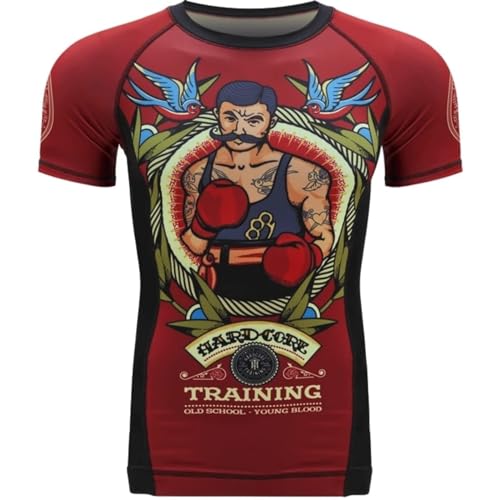 Hardcore Training Old Tatto Short Sleeve Rash Guard Men's Kompressionshemd Kurzarm Herren Grappling Jiu Jitsu MMA Fitness Boxen No Gi (3XL) von Hardcore Training