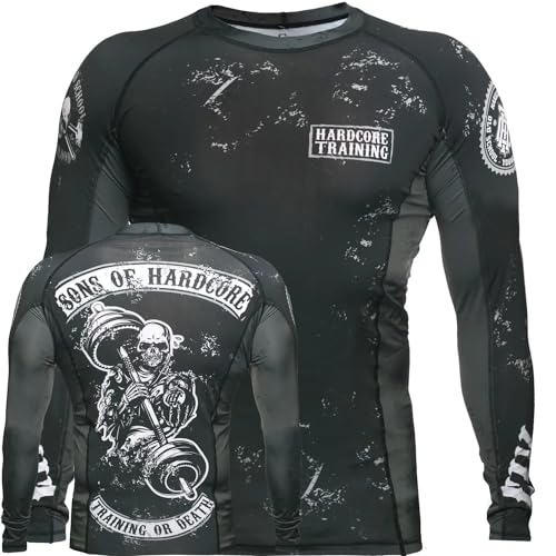 Hardcore Training Rash Guard Sons of Hardcore Men's Kompressionshemd Herren Lange Ärmel Grappling Jiu Jitsu MMA Fitness Boxen No Gi von Hardcore Training