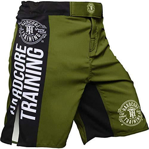 Hardcore Training Recruit Fight Shorts Kurze Hose Herren MMA BJJ Grappling Fitness Boxen Muay Thai No Gi (Camo Green, XS) von Hardcore Training