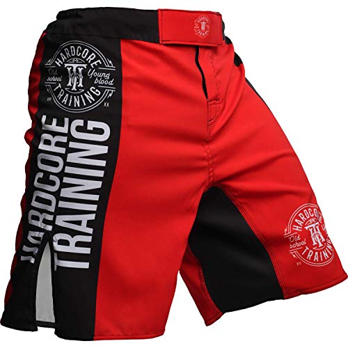 Hardcore Training Recruit Fight Shorts Kurze Hose Herren MMA BJJ Grappling Fitness Boxen Muay Thai No Gi (DE/NL/SE/PL, Alphanumerisch, M, Regular, Regular, Rot, Recruit 2) von Hardcore Training