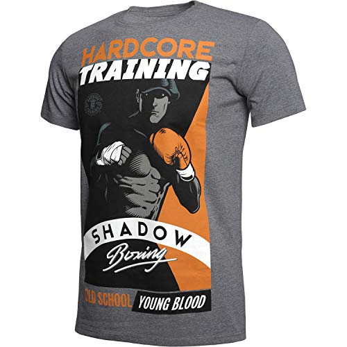 Hardcore Training Shadow Boxing Grey T-Shirt Hemd Kurzarm Herren Sportkleidung Fitness Gym Running Aktive Kleidung Laufen Übung von Hardcore Training