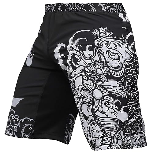 Hardcore Training Shorts Fight Herren Boxen MMA Combat BJJ Grappling Fitness Muay Thai Kickboxen Mehrere Farben, Schwarz Weiß, XL von Hardcore Training