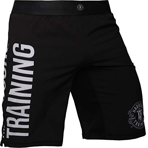 Hardcore Training Shorts Kurze Hose Herren Trainingsshorts MMA BJJ Grappling Fitness Boxen Muay Thai No Gi (DE/NL/SE/PL, Alphanumerisch, 5XL, Regular, Regular, Schwarz/White) von Hardcore Training