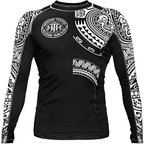 Hardcore Training TA Moko Schwarz Rash Guard Men's Kompressionshemd Herren Lange Ärmel Grappling Jiu Jitsu MMA Fitness Boxen No Gi von Hardcore Training