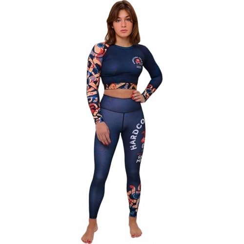 Hardcore Training Thor Leggings Compression Langarm Top Damen Frauen Fitness MMA Boxing Grappling BJJ Pants Rash Guard (Black Blue Pants, M) von Hardcore Training