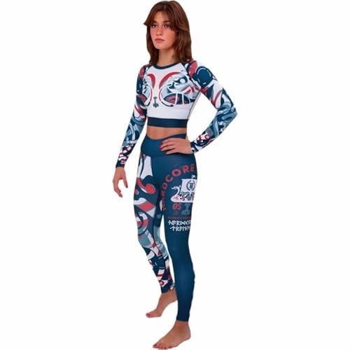 Hardcore Training Thor Leggings Compression Langarm Top Damen Frauen Fitness MMA Boxing Grappling BJJ Pants Rash Guard (White Light Blue Pants, L) von Hardcore Training