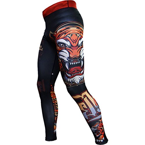 Hardcore Training Tiger Schwarz Herren Compression Pants Kompressionshose Sportkleidung Grappling MMA Kampfsport BJJ Hose No Gi von Hardcore Training