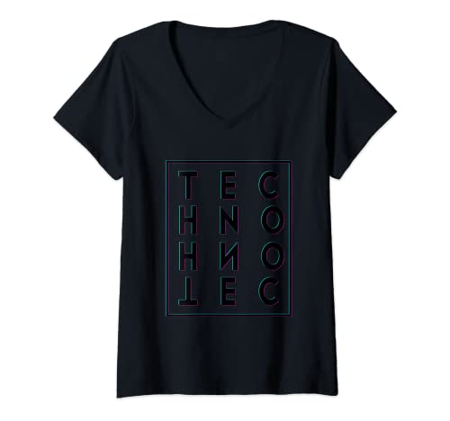 Damen Techno T-Shirt mit V-Ausschnitt Damen Techno T-Shirt mit V-Ausschnitt von Hardtekk EDM Rave Techno Geschenk