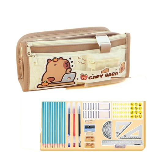 Capybara/Panda Schreibwaren-Set mit großem Fassungsvermögen, niedliches Capybara/Panda-Federmäppchen und sehr praktisch, geräumig mit verschiedenen Fächern, das Schreibwaren-Set für den täglichen von Hardware Tribe