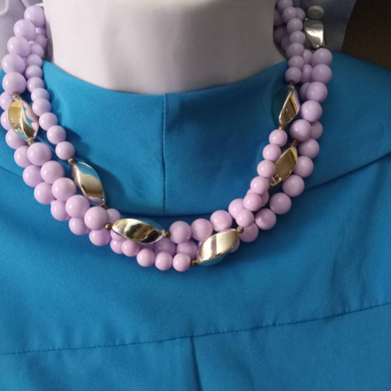 Vintage 3-strang Lavendel Halskette, Perlenkette Mit Silberakzenten von HardyJewels