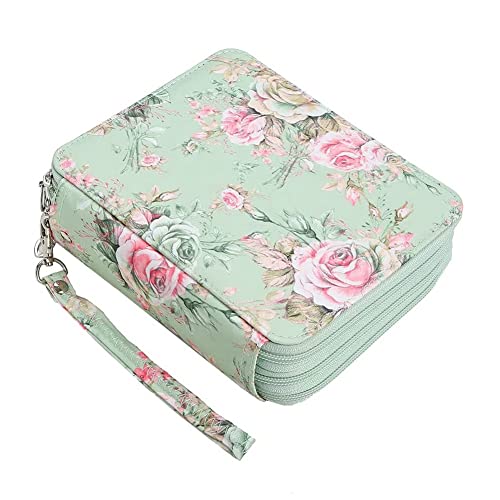 Harewtwy FedermäPpchen mit 72 FäChern und ReißVerschluss für Aquarellstifte oder Marker, FedermäPpchen Organisator (GrüNe Rose) von Harewtwy