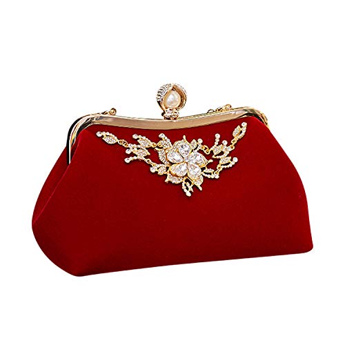 Harewtwy Weibliche Diamant Perle Handtasche Retro Kristall Abend Tasche Hochzeit Braut Handtasche Geldbörse (Rot) von Harewtwy