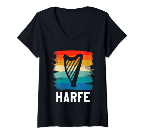 Damen Retro Vintage Harfe Instrument Harfenisten T-Shirt mit V-Ausschnitt Damen Retro Vintage Harfe Instrument Harfenisten T-Shirt mit V-Ausschnitt von Harfe-Geschenk für einen Harfenisten