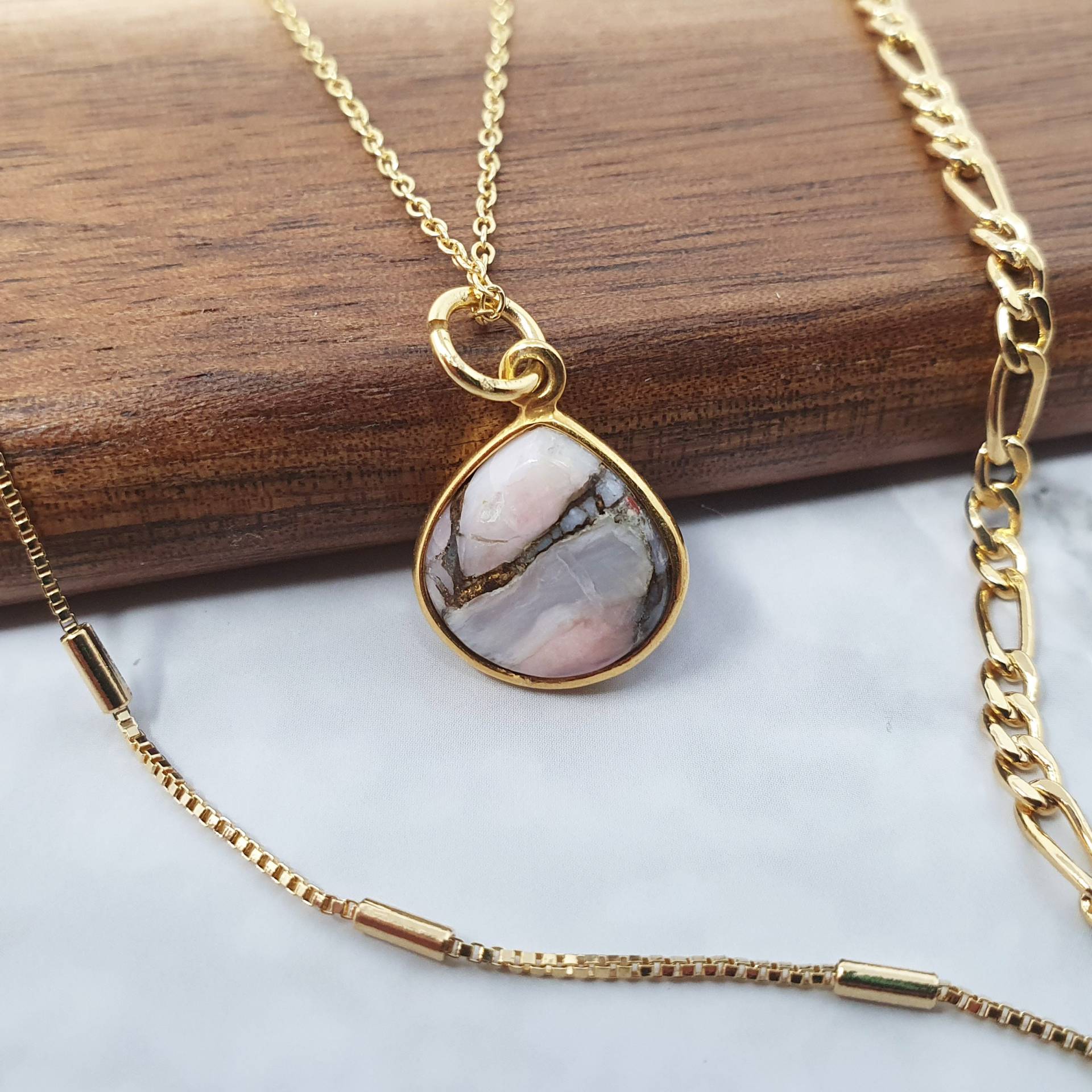 Echte Opal Halskette | Oktober Geburtsstein 18 Karat Gold Vermeil Rosa Anhänger Geschenk Für Sie Geburtstagsgeschenk von HarfiGifts