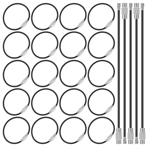 Hariendny 25 Stück Draht Schlüsselanhänger Edelstahl Schlüsselanhänger Schwarz Nylon Beschichteter Gepäckanhänger-Schlaufen 10cm Anschließbare Schlüsselring von Hariendny