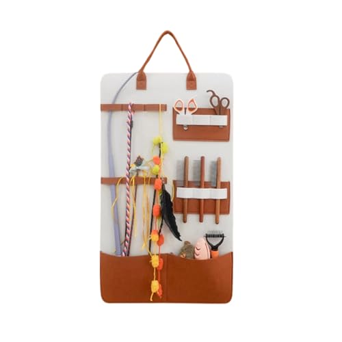 Harikaji Aufbewahrungstasche für Katzenspielzeug, Katzenspielzeug, Spielzeughalter, Haustier-Aufbewahrungsbox, Organizer (weiß/braun) von Harikaji