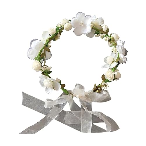 Harilla Boho Blumenkranz Stirnband, Stirnband Haarkranz Haargirlande Braut Kopfbedeckung, Kinder gewebt, Blumenkrone Kopfschmuck für Foto Requisiten Events, Beige von Harilla