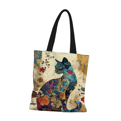 Harilla Canvas-Einkaufstasche, modische Damen-Umhängetasche für den Outdoor-Straßenurlaub, Seitenansicht Der Katze von Harilla