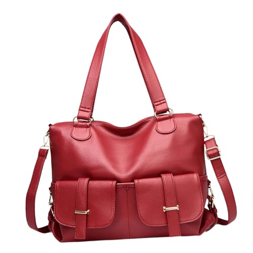 Harilla Damen Handtasche Geldbörse mit langem Riemen mit Reißverschluss Eleganter Griff Oben für die Straße, Rot von Harilla