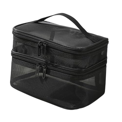 Harilla Doppelschichtige Kulturtasche, tragbare kleine Tragetaschen, Badezimmer-Kosmetik-Organizer, Damen-Make-up-Tasche für Toilettenartikel, ätherisches Öl, Schwarz von Harilla