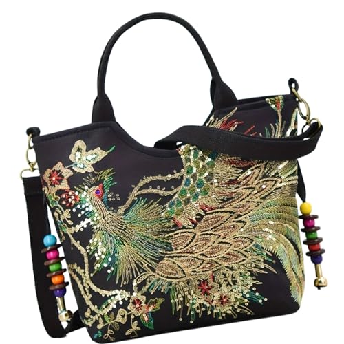 Harilla Frauen Stickerei Handtasche Satchel für Party Damen datieren im Freien, Schwarz von Harilla