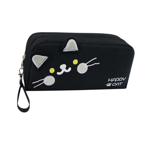 Harilla Katzenstiftbeutel Stiftkoffer niedlich leicht zu transportieren und zu lagern Multifunktions Make -up -Taschen -Schreibwarenorganisator für, Schwarz von Harilla