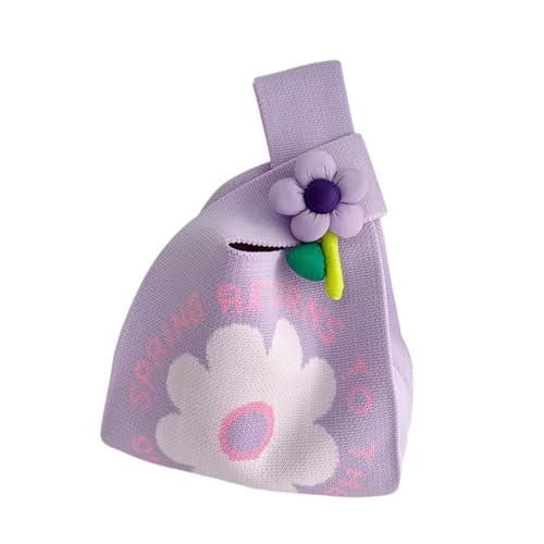Harilla Knoten Handgelenk Tasche Frauen Handgemachte Mode Weibliche Stricken Geldbörse Süße Blume Stricken Handtasche, LILA von Harilla