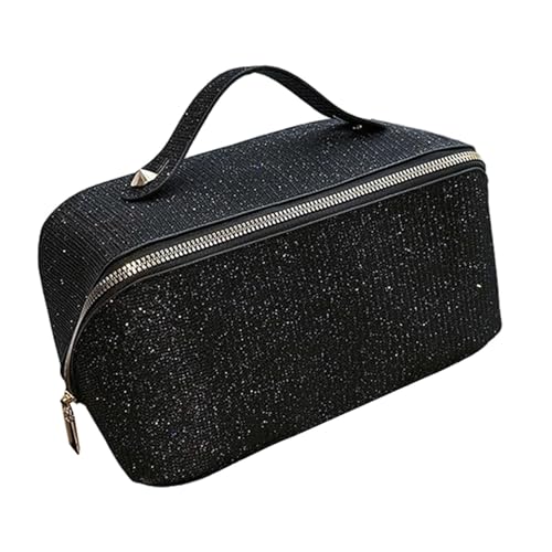 Harilla Make-up-Organizer, Kosmetiktasche, großes Fassungsvermögen, tragbar, mit Reißverschluss, Mehrzweck-Make-up-Tasche, offene, Flache Kulturtasche für, Schwarz von Harilla