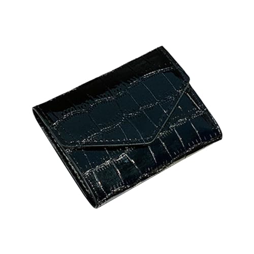 Harilla Mini Short Fold Wallet Kreditkartenetui Damen Glänzendes Münzfach Leichtes Ausweishülle Stilvolles Taschenportemonnaie, Schwarz von Harilla