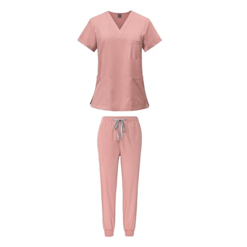 Harilla Peeling-Set für Frauen, Krankenschwester-Arbeitskleidung -Ausschnitt, professionelles maschinenwaschbares Oberteil und Jogginghose, ROSA, S von Harilla