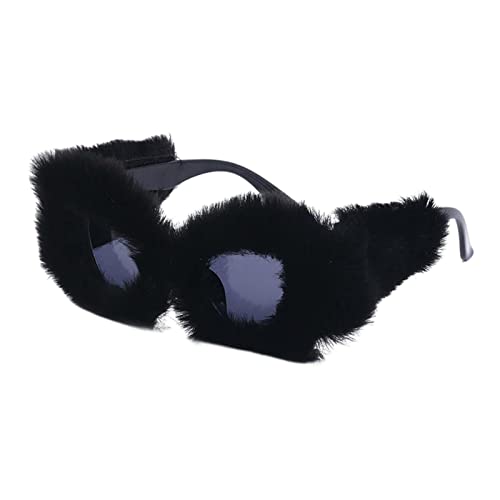 Harilla Plüsch Fuzzy Cat Eye Sonnenbrille Brillen Mode Komfortable Retro Style Eyewear Sonnenbrille für Mädchen Karneval Cosplay Outdoor Fotografie, Schwarz von Harilla