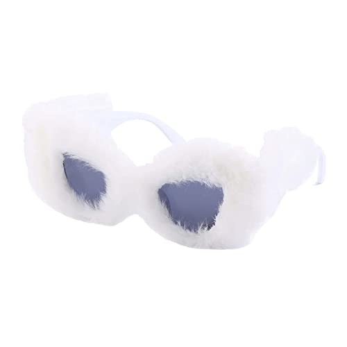 Harilla Plüsch Fuzzy Cat Eye Sonnenbrille Brillen Mode Komfortable Retro Style Eyewear Sonnenbrille für Mädchen Karneval Cosplay Outdoor Fotografie, Weiß von Harilla