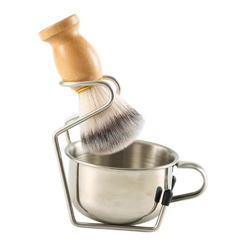 Harilla Rasierpinsel für Männer, Rasierbecher mit Ständer, Holzgriff, tragbar für die Bartpflege, robuste, weiche Nylonborsten, Edelstahlschale, Style B von Harilla