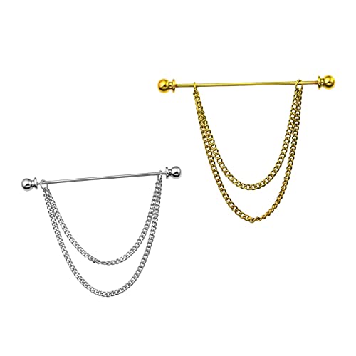 Harilla Set von 2 stilvollen Herren Kragenclips mit Kette, elegante Anstecknadel von Harilla