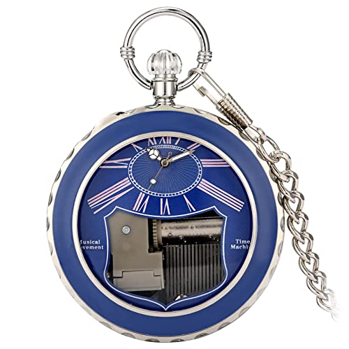 Harilla -Taschenuhr Musikwerk Retro mit Kette Vintage für Vatertag Abschluss Geburtstag Geschenke Frauen, Blau von Harilla