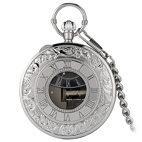 Harilla -Taschenuhr Musikwerk Retro mit Kette Vintage für Vatertag Abschluss Geburtstag Geschenke Frauen, Silber Roman von Harilla