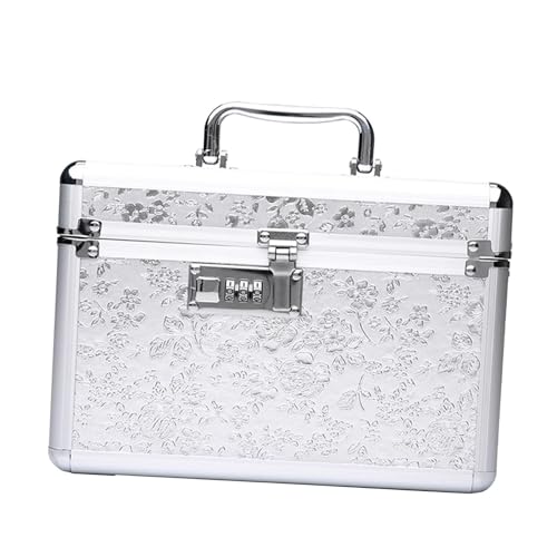 Harilla Tragbare Make-up-Tasche mit Spiegel, Make-up-Box-Organizer mit Tablett, wasserdichte Kosmetik-Aufbewahrungsbox für Damen-Reisezubehör, L Argent von Harilla