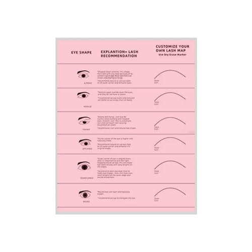 Harilla Übungsdiagramm Wimpernzuordnungsdiagramm, Durchmesserblatt Wimpernverlängerung, Verlängerung Wimperntraining, Übungspapier Wimpern Frauen, ROSA von Harilla