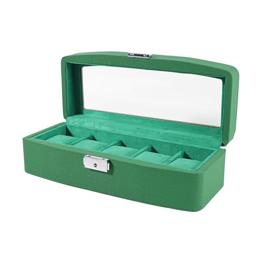 Harilla Uhrenaufbewahrungsbox, Schmuckdisplay-Organizer mit Glasplatte, Uhrenhalter mit 5 Fächern, für den Heimgebrauch, Geschenk, Büro, Männer, Frauen, GrÜn Harilla Uhrenaufbewahrungsbox, Schmuckdisplay-Organizer mit Glasplatte, Uhrenhalter mit 5 Fächern, für den Heimgebrauch, Geschenk, Büro, Männer, Frauen, GrÜn von Harilla