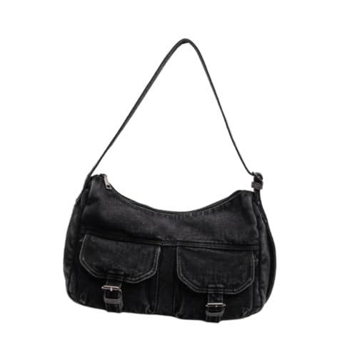 Harilla Umhängetasche für Damen, Denim-Mode, Distressed-Retro-Ästhetik, Hobo-Geldbörse, Schwarz Harilla Umhängetasche für Damen, Denim-Mode, Distressed-Retro-Ästhetik, Hobo-Geldbörse, Schwarz von Harilla