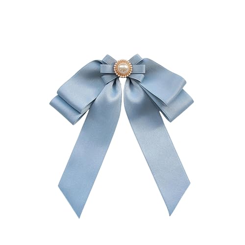 Harilla Vorgebundene Brosche mit Schleife für Damen, Krawattennadel, stilvolle tragbare Brosche mit Perlen und Fliege, Anstecknadel, Bandbrosche für Uniform, Blau von Harilla