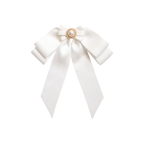 Harilla Vorgebundene Brosche mit Schleife für Damen, Krawattennadel, stilvolle tragbare Brosche mit Perlen und Fliege, Anstecknadel, Bandbrosche für Uniform, Weiß von Harilla