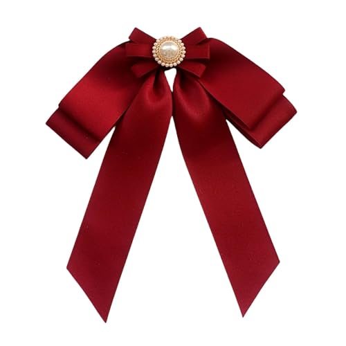 Harilla Vorgebundene Brosche mit Schleife für Damen, modische Krawattennadel, Perlen-Fliege, Brosche für Mantel, Schal, Party, formelle Anlässe, Rot von Harilla