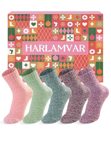 Harlamvar Nordisch Warme Kuschelsocken Damen Atmungsaktiv Winter Damensocken Thermo Winterfeierlichkeiten Socken Klassische Volltonfarbe von Harlamvar