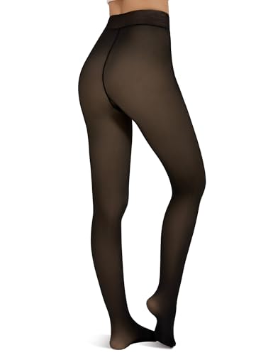 Harlamvar Gefälschte Durchscheinend Strumpfhosen Damen Winter Wärmende Strumpfhose Thermo Fake Transparente Winterstrumpfhose Gefütterte High Waist Thermostrumpfhose Durchscheinendes Schwarz von Harlamvar