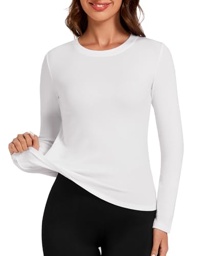 Harlamvar Große Größen Thermo Langarmshirt Damen Rundhalsausschnitt Pullover Thermoshirt Langarm Unterwäsche Innenfleece Thermal Oberteil Weiß von Harlamvar